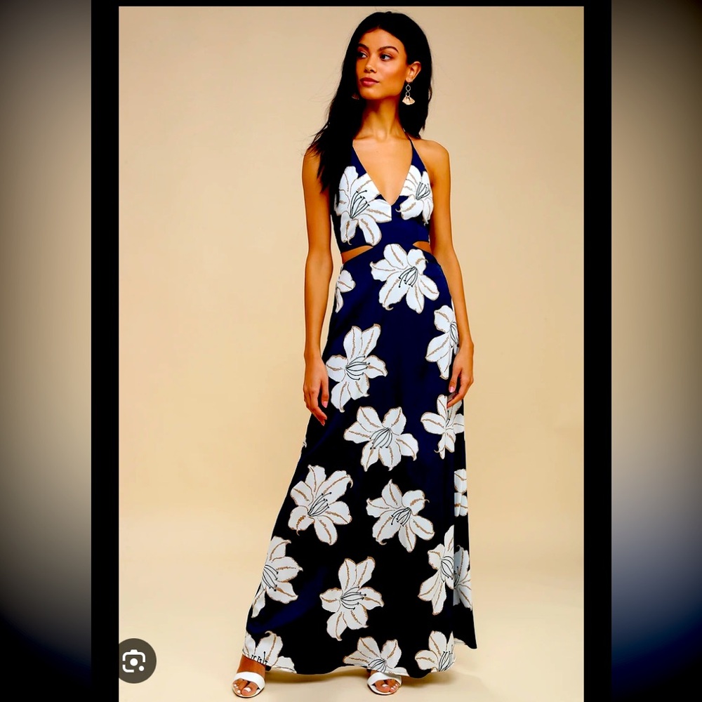 NWT Lulus Bianca navy floral dress. Size Large.